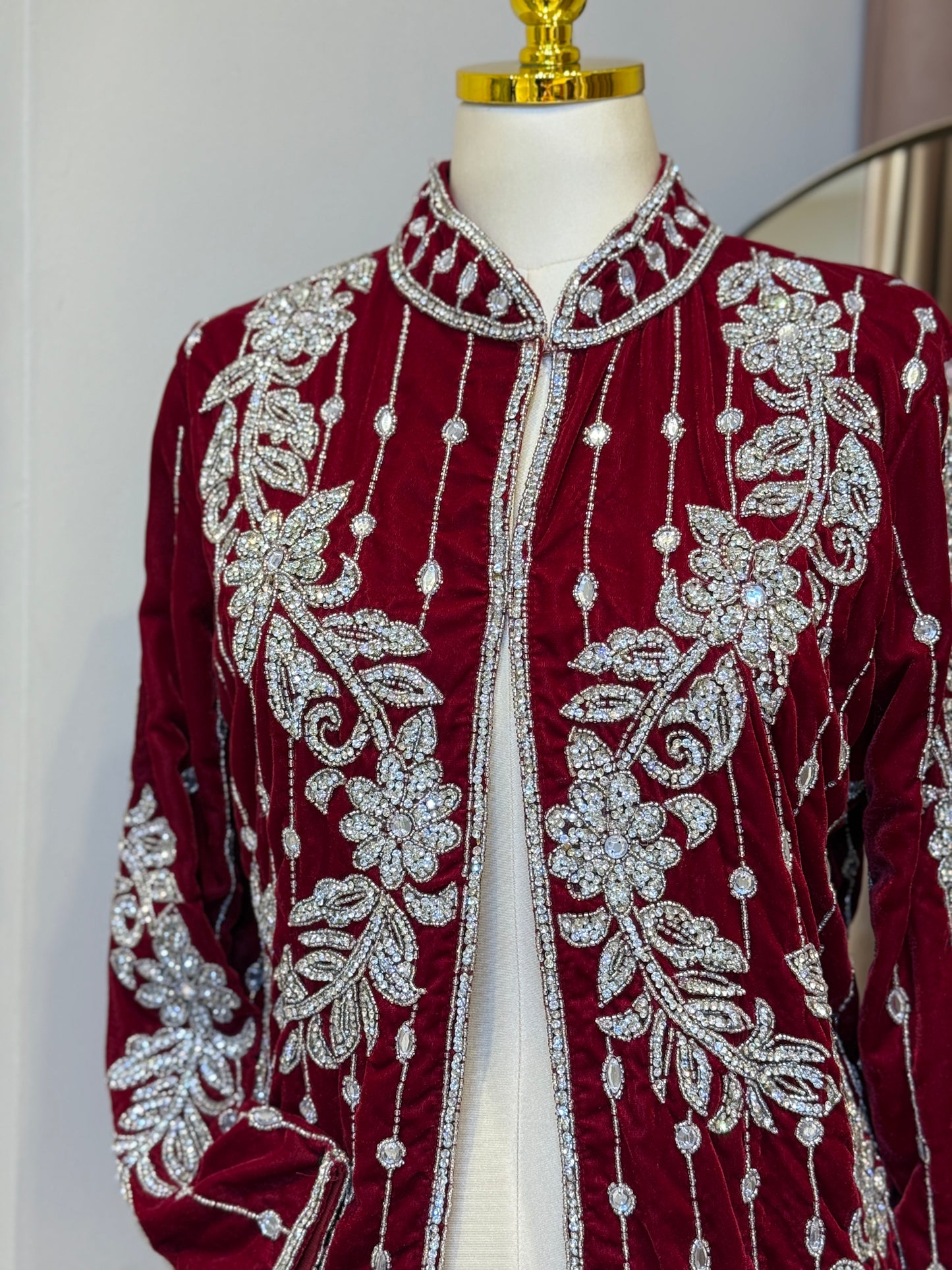 Luxury Red Velvet Hand Embellished Blazer