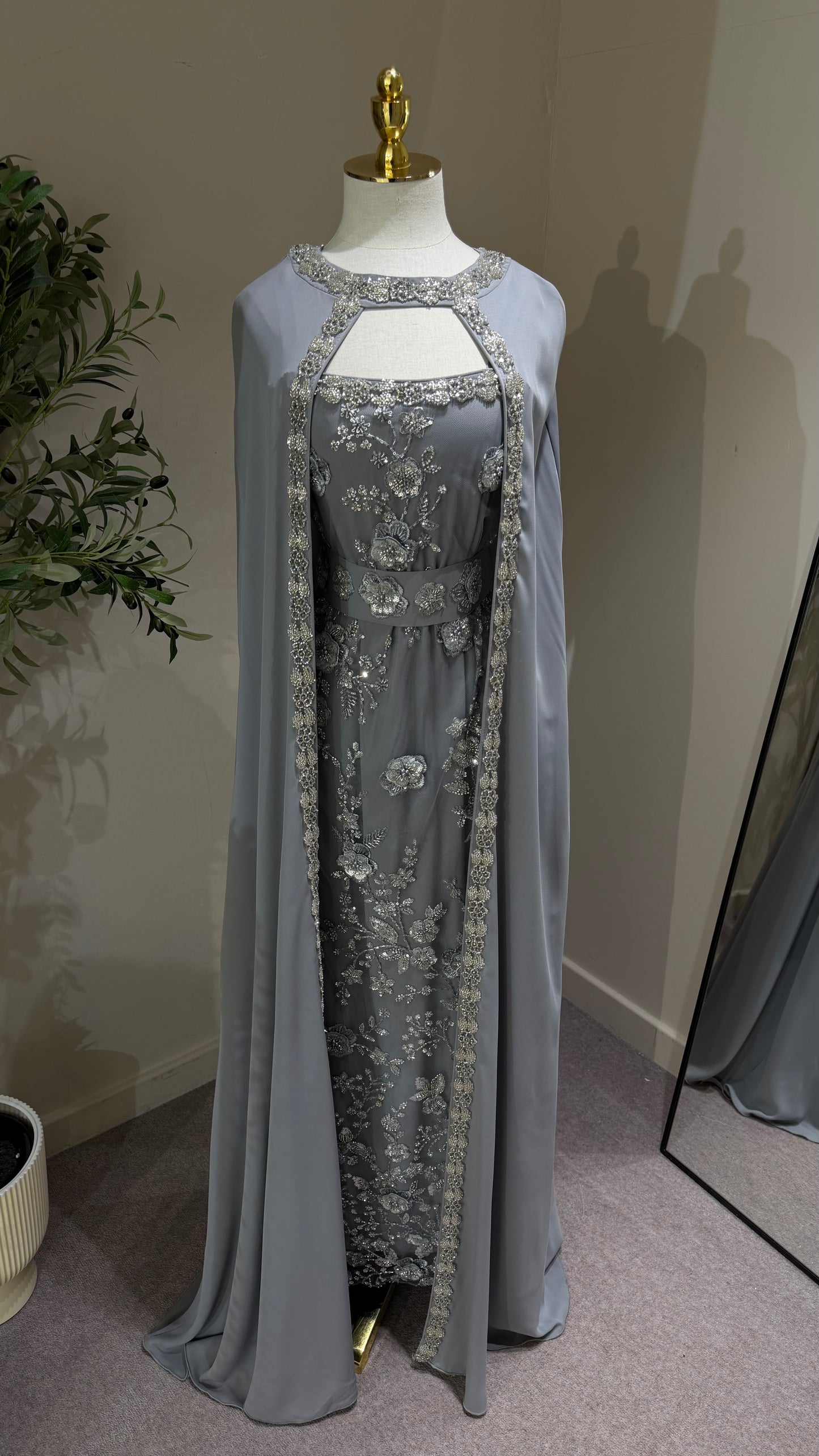 Grey Khaliji Cape Kaftan
