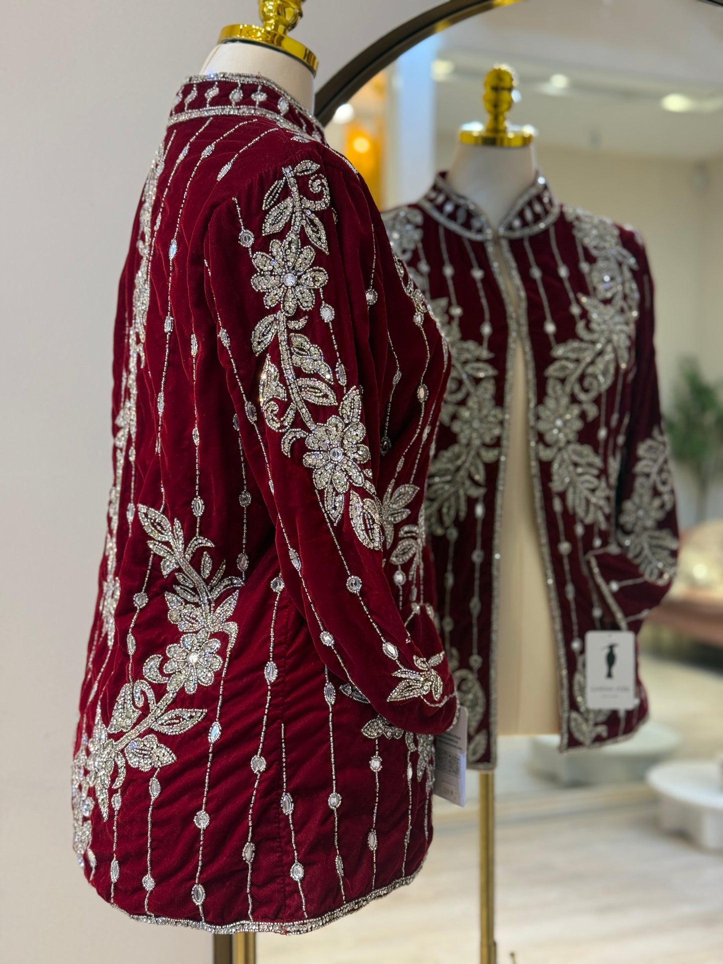 Luxury Red Velvet Hand Embellished Blazer