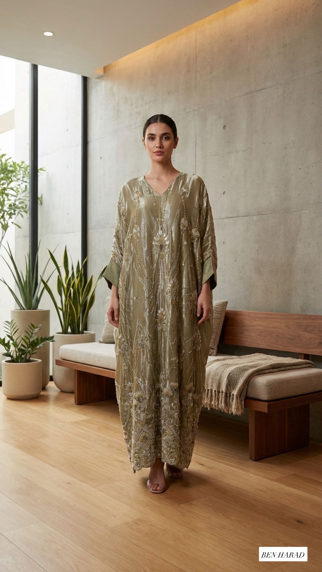 Lila Burgundy With Tie In Luxury Caftan