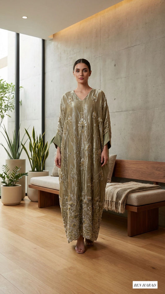 Lila Burgundy With Tie In Luxury Caftan