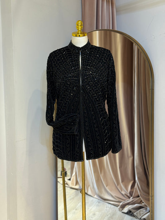 Luxury Black Velvet Hand Embellished Blazer