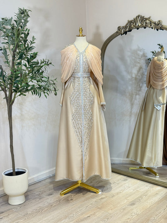 Arela 3 Piece Khaliji Luxury Shoulder Pleated Caftan