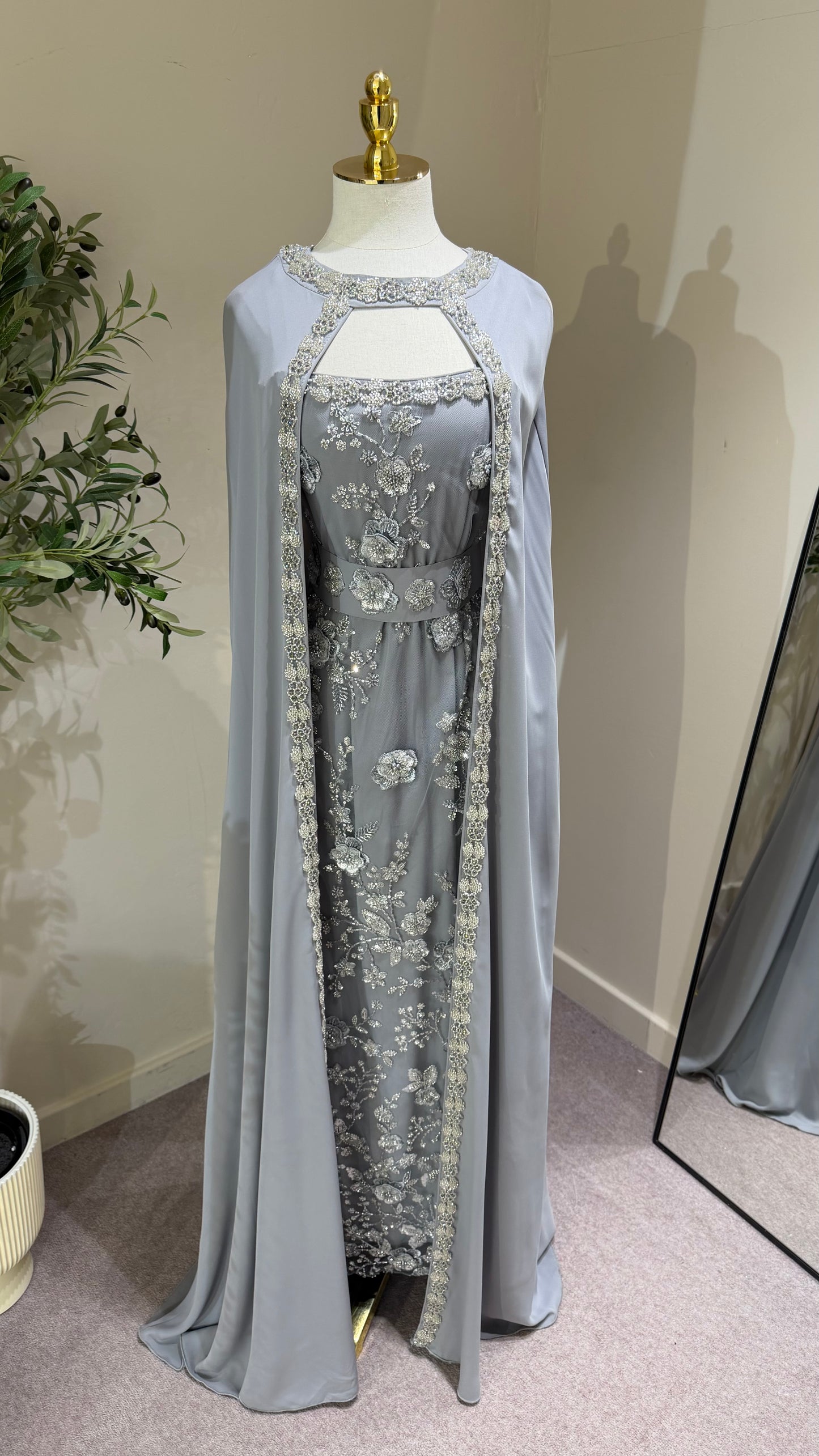 Grey Khaliji Cape Kaftan