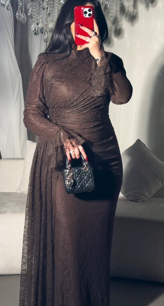 Classic Brown Lace Gown