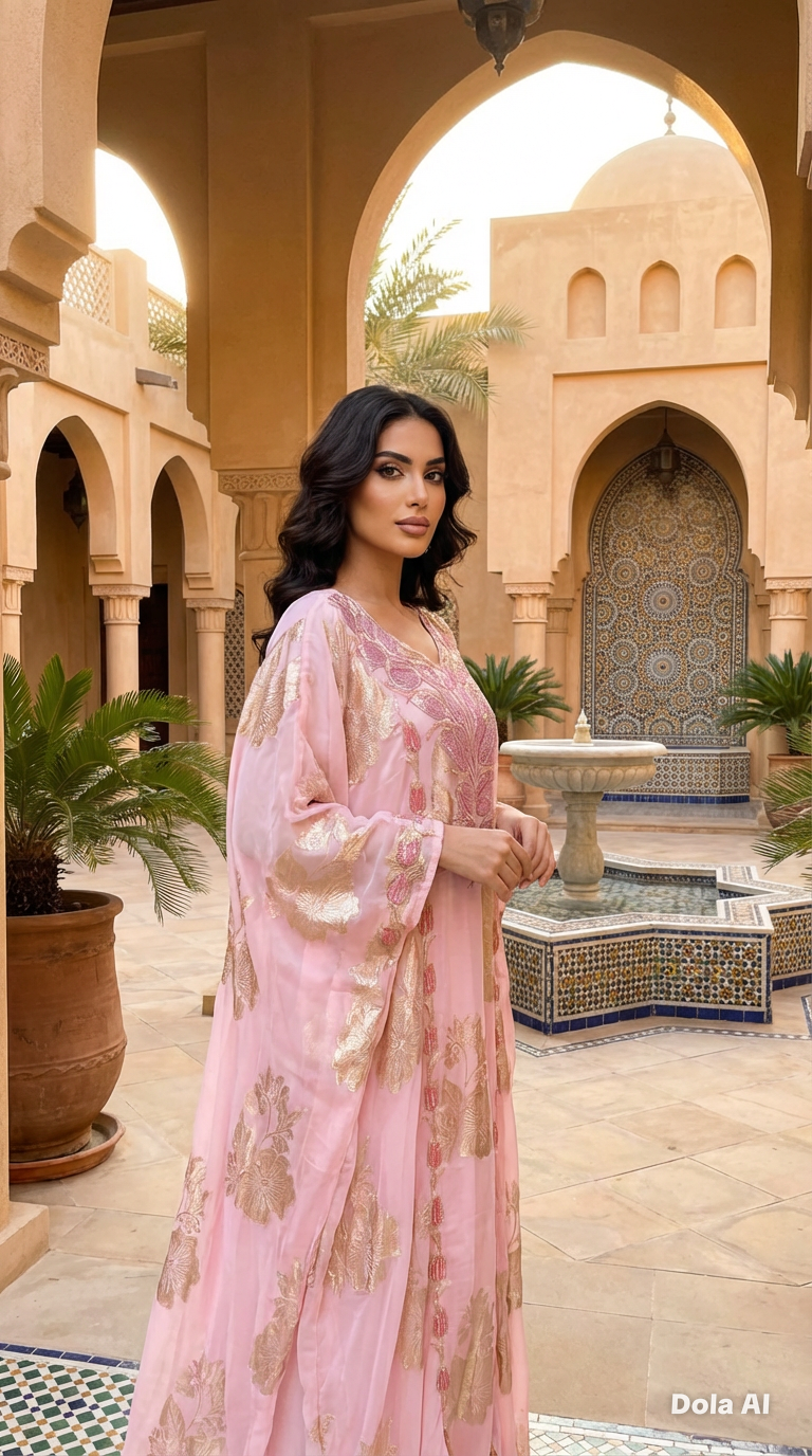 Baby Pink with Gold Printed Crystallised Emirate Thobe