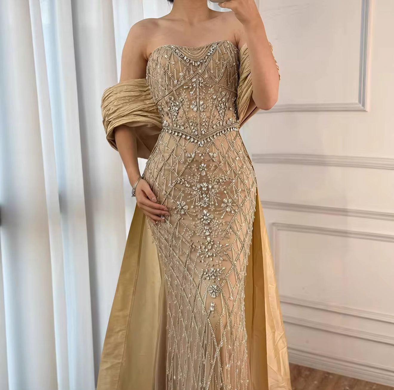 Haneen 2 Material Effect Luxury Hand Embellished Gown (pre-Order)