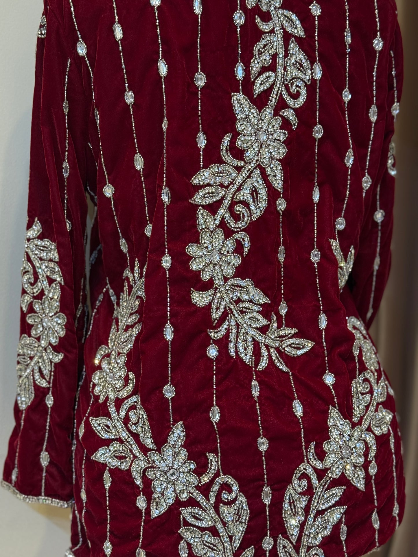 Luxury Red Velvet Hand Embellished Blazer