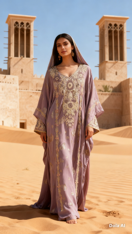 Mauve with Gold Printed Crystallised Emirate Thobe