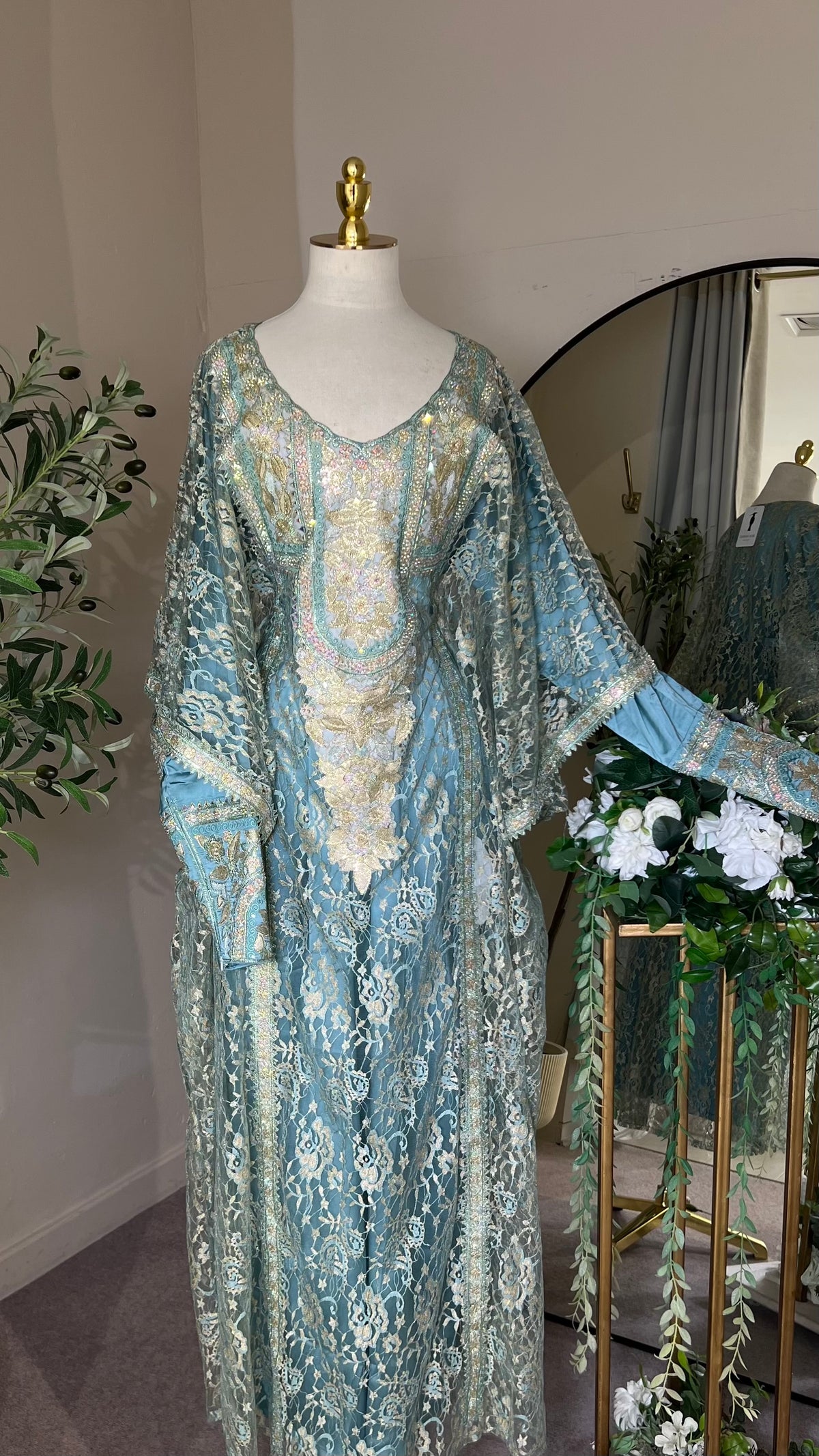 Baby Blue Net Layered Mukhawar