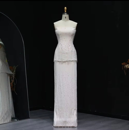 Aria Tasseled 2 Piece Elegant Gown with Corset Hand Embellished (Pre-Order)