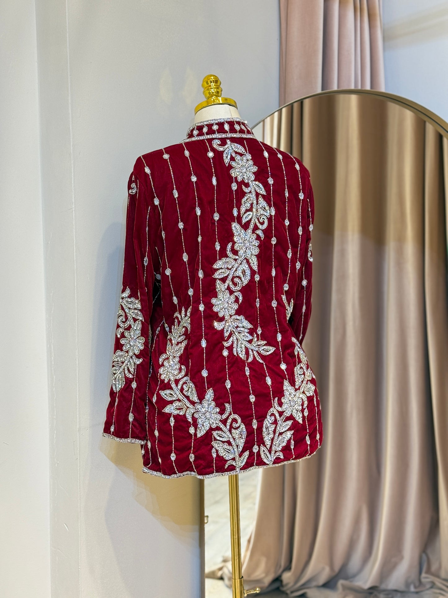 Luxury Red Velvet Hand Embellished Blazer