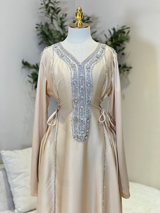 Hessa Side Corset Soft Satin Khaliji Caftan ( gold )