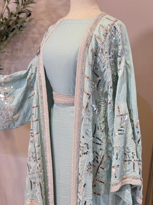 Alya Linen Touch Embroidered Khaliji Caftan