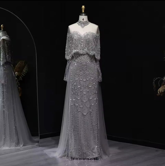 Afiya 1 Gown 2 Styles and Detached Tulle Skirt Fully Hand Embroidered (Pre-Order)