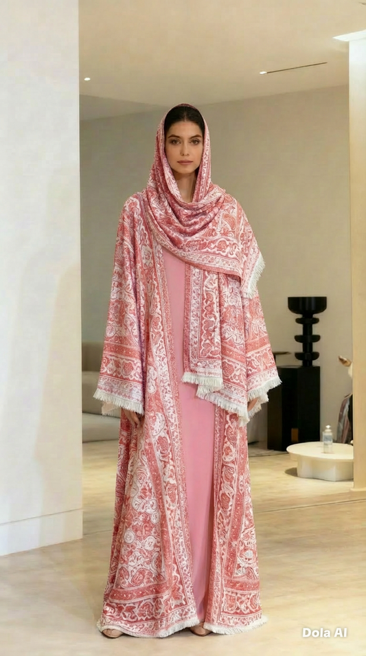 Red & White 2 Piece Pashmina Abaya