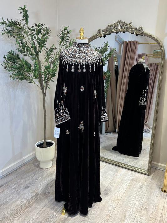Leyla Velvet Luxury Dress With Gemstones