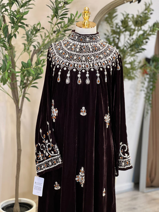 Leyla Velvet Luxury Dress With Gemstones