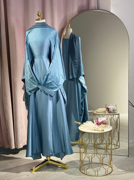 Luxury Silk Touch Crystal Butterfly Abaya SB012