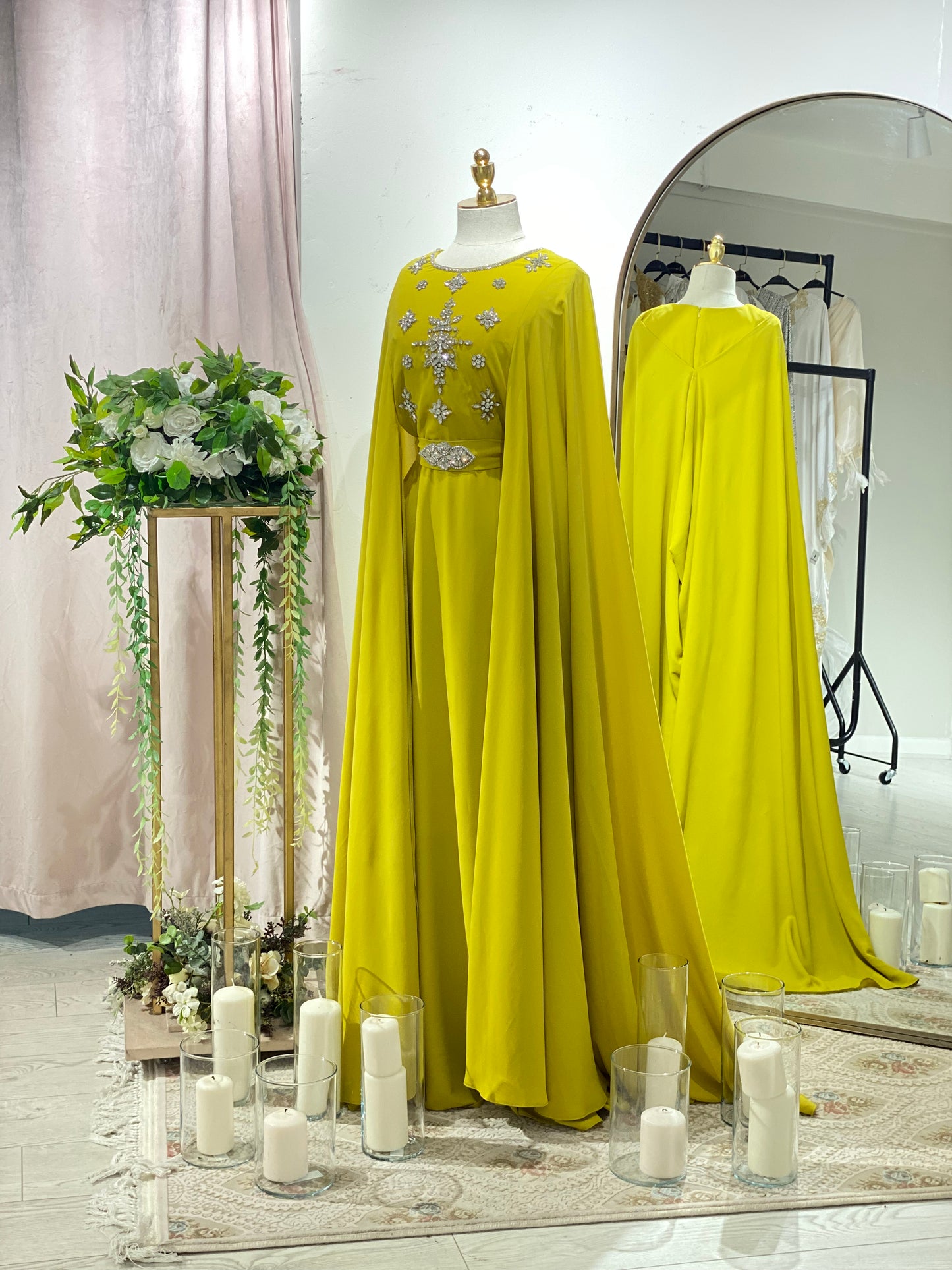 Lime Crepe Cape Caftan