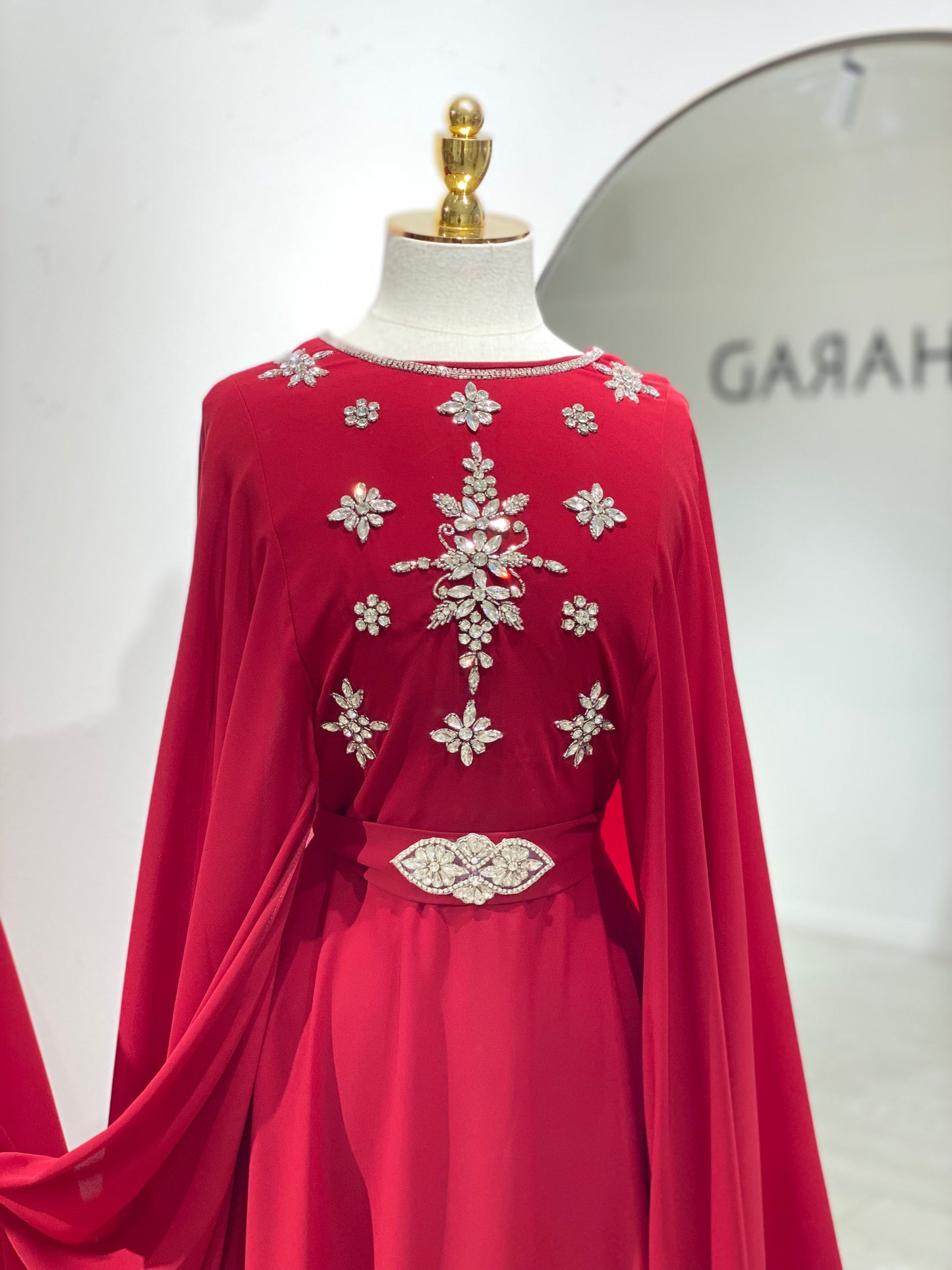 Elegant Red Attached Cape Gown