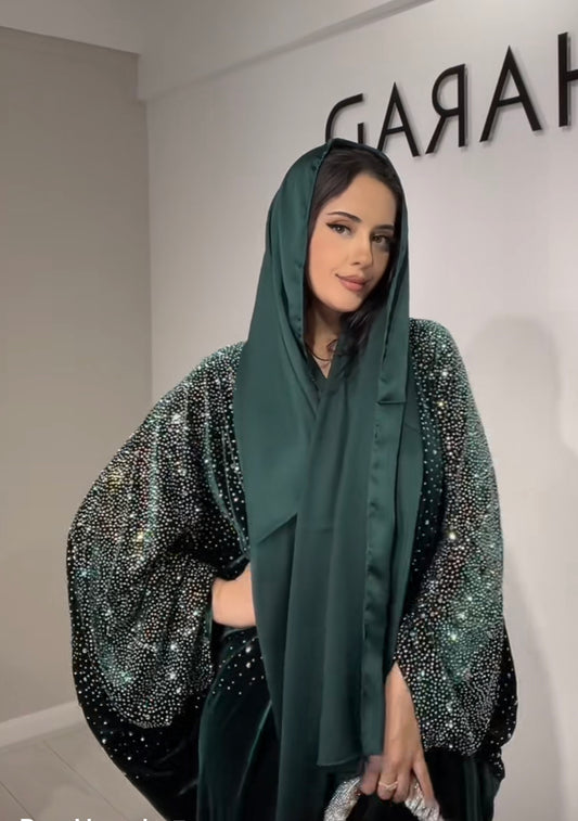 Luxurious Emerald velvet rhinestone Abaya
