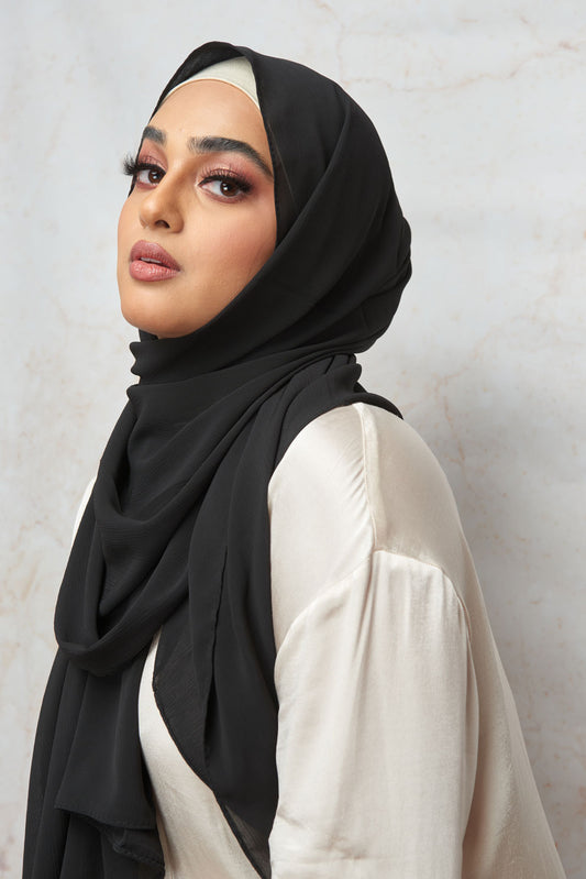 Black Crinkle Chiffon Hijab