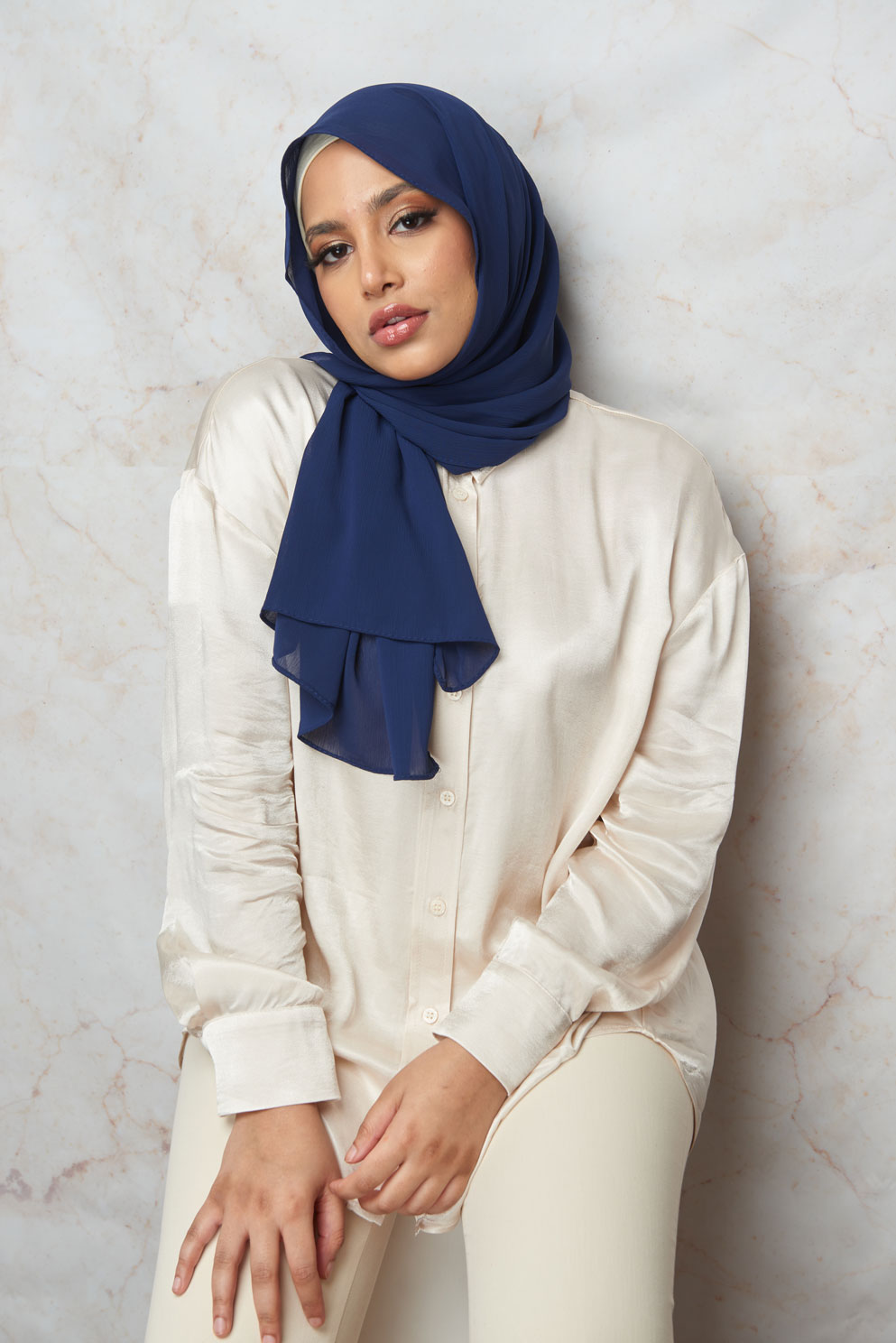 Navy Blue Crinkle Chiffon Hijab