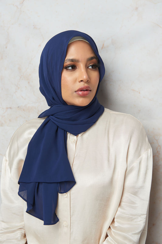 Navy Blue Crinkle Chiffon Hijab