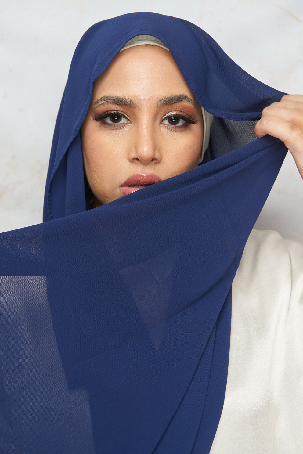Navy Blue Crinkle Chiffon Hijab