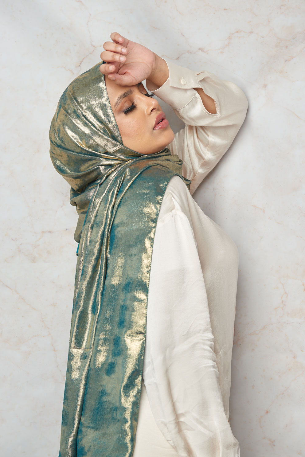 (Summer Breeze Collection) Emerald with Gold Shimmer Hijab