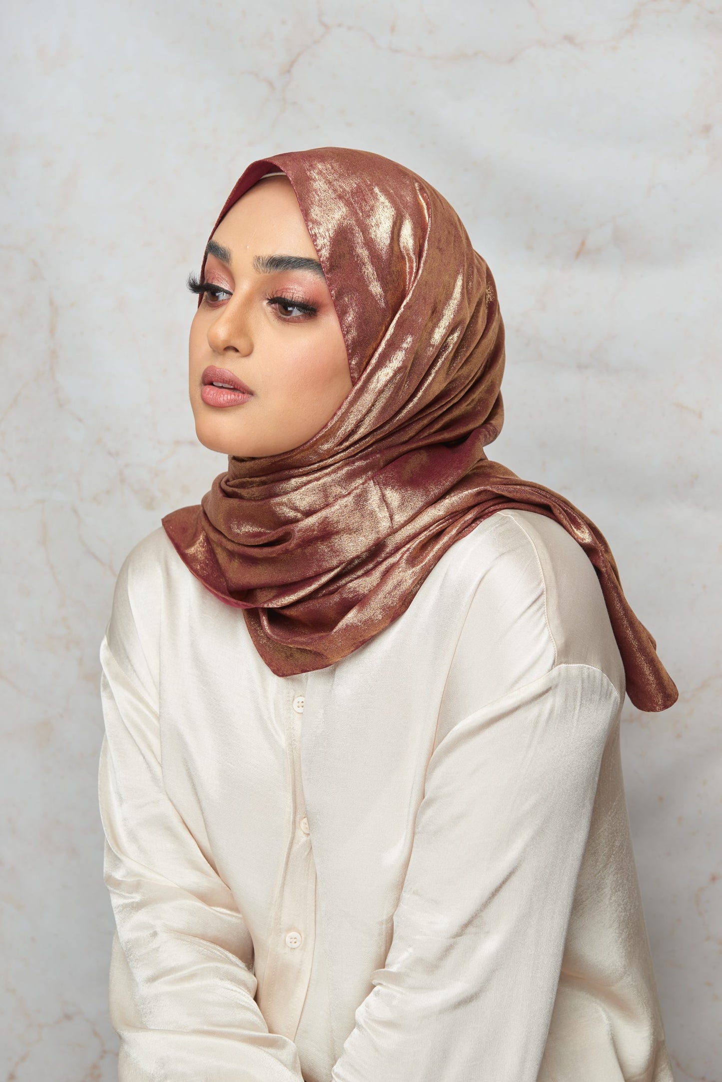 (Summer Breeze Collection) Burgundy with gold shimmer Hijab