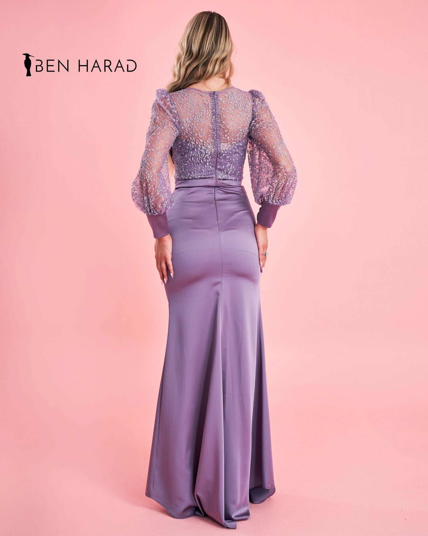 Lavender Glittery Sequin Shoulders Split Thigh Maxi Satin Dress