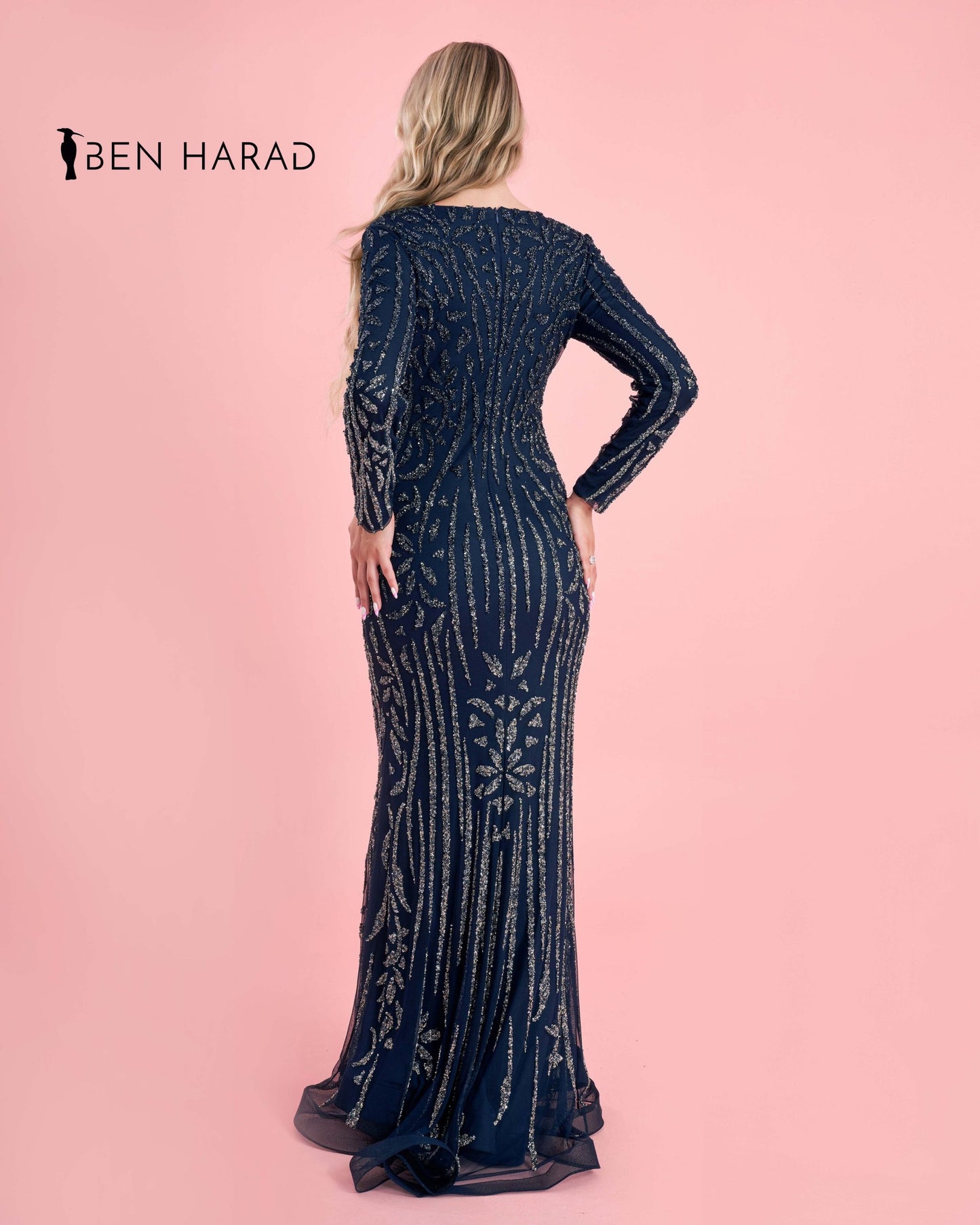 Navy Blue Embroidered Sequin Maxi Dress