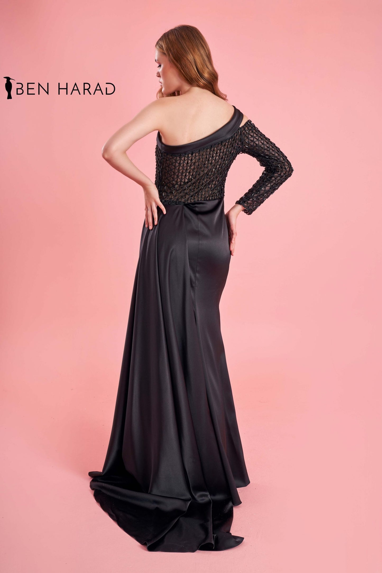 Black Embroidered Sequin Bodice Split Thigh Maxi Satin Dress
