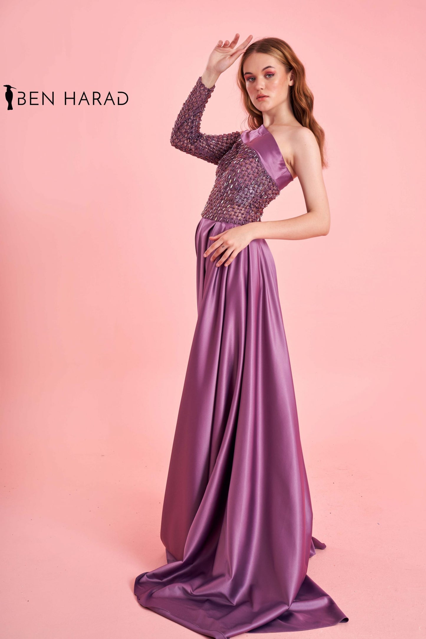 Plum Purple Embroidered Sequin Bodice Split Thigh Maxi Satin Dress