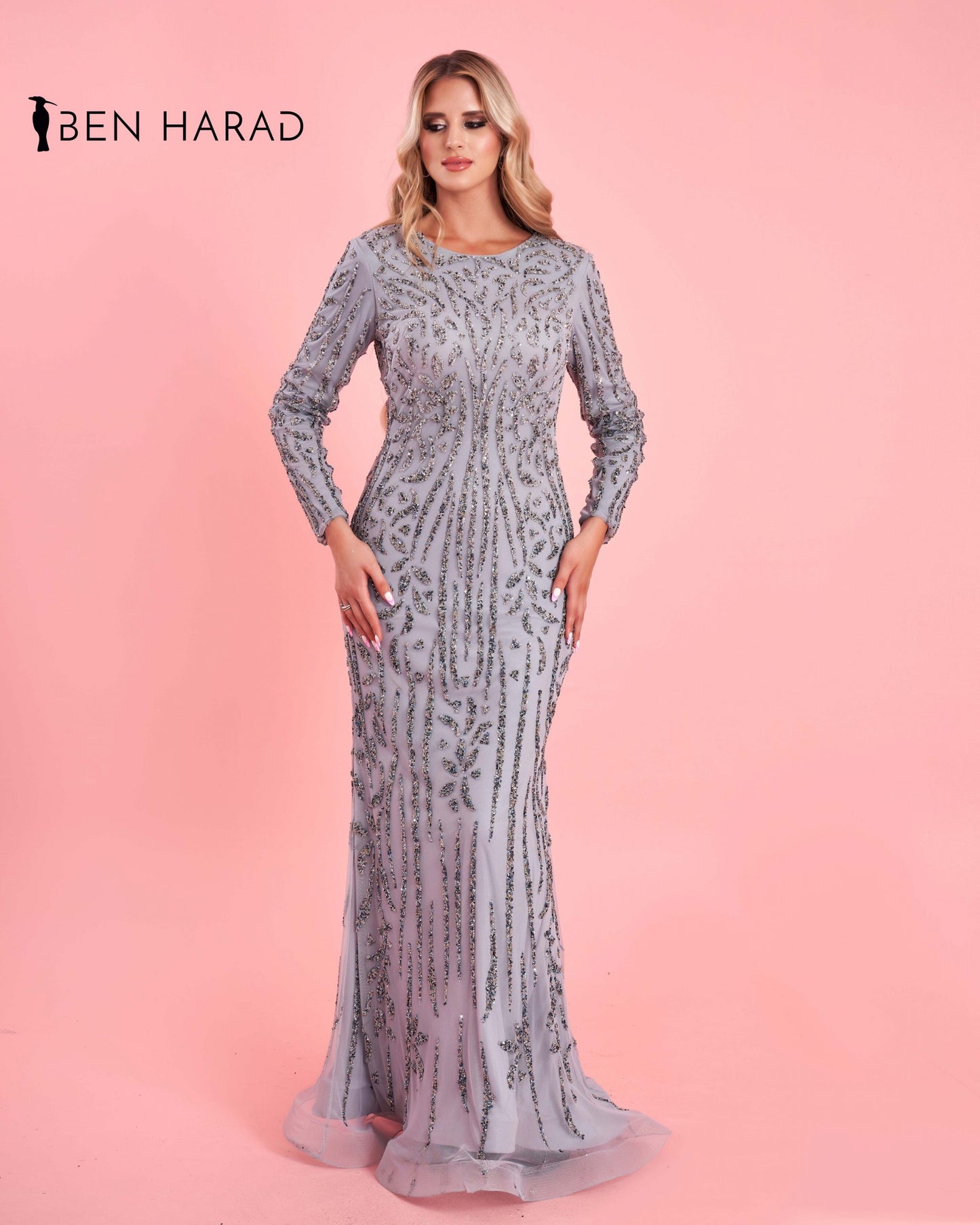 Grey Embroidered Sequin Maxi Dress