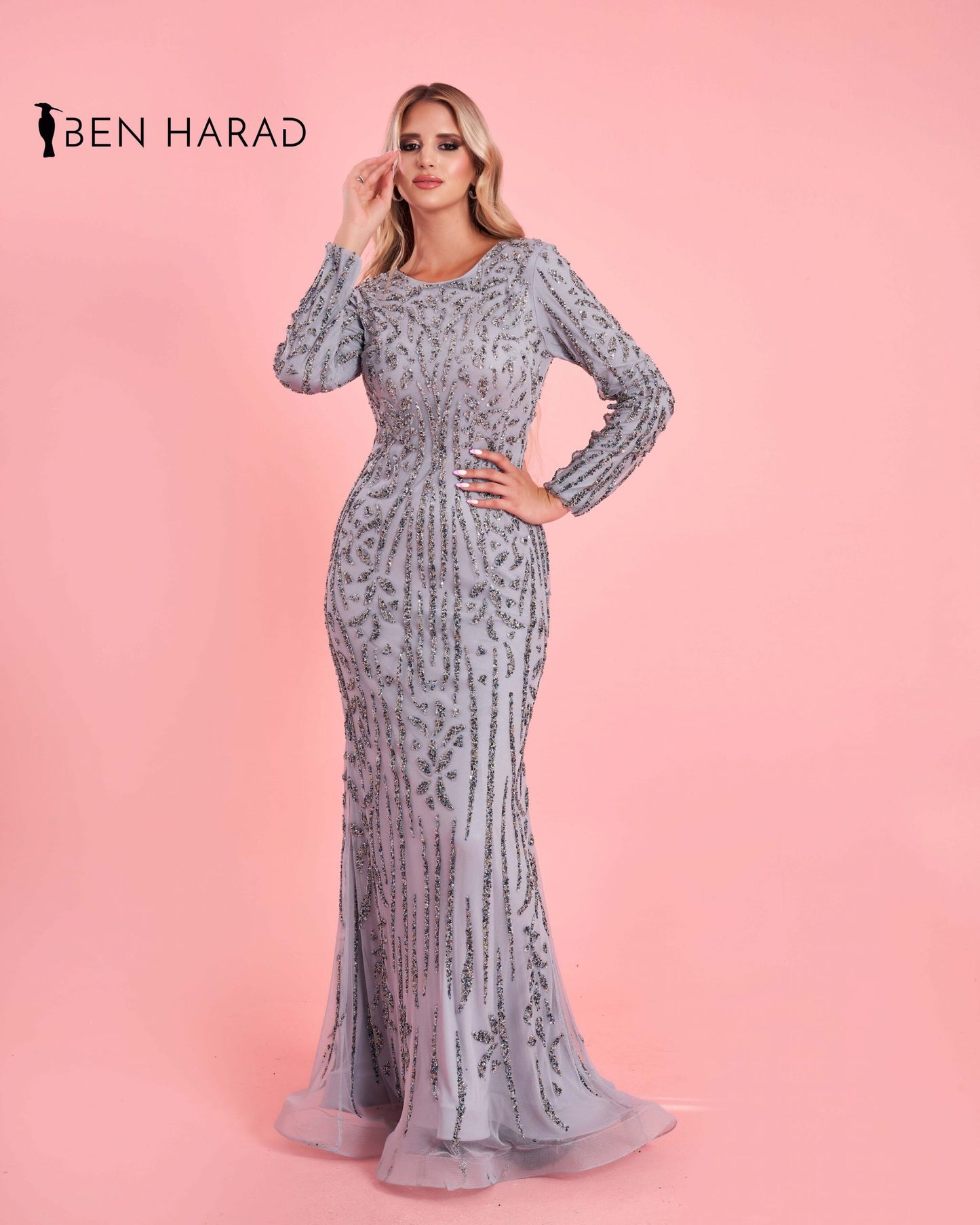 Grey Embroidered Sequin Maxi Dress