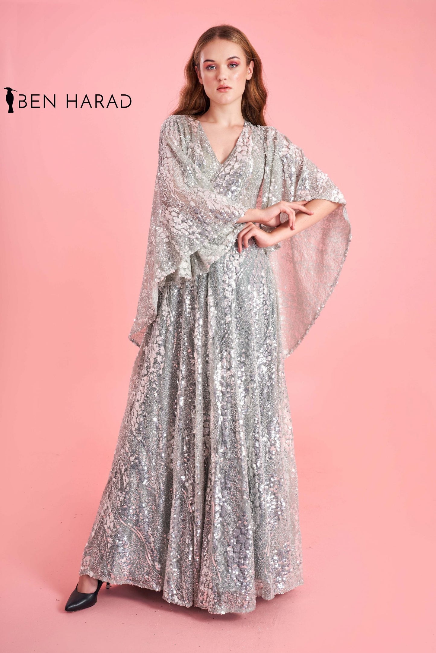 Silver Sequin Embroidered Maxi Dress