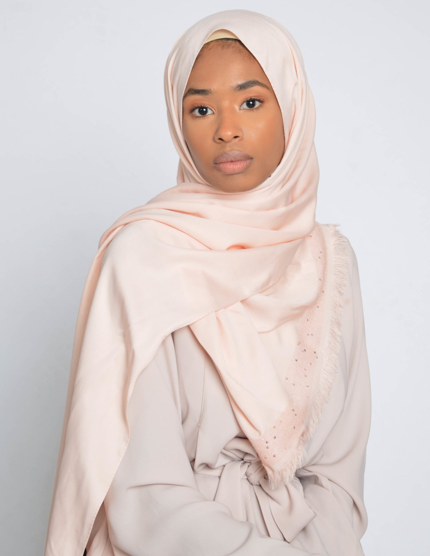 Pale Peach Sequin Edge Satin Hijab