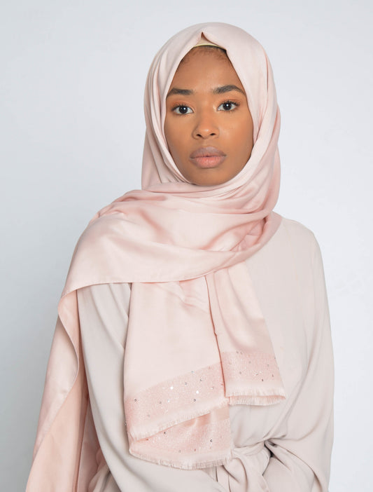 Pearl Blush Sequin Edge Satin Hijab