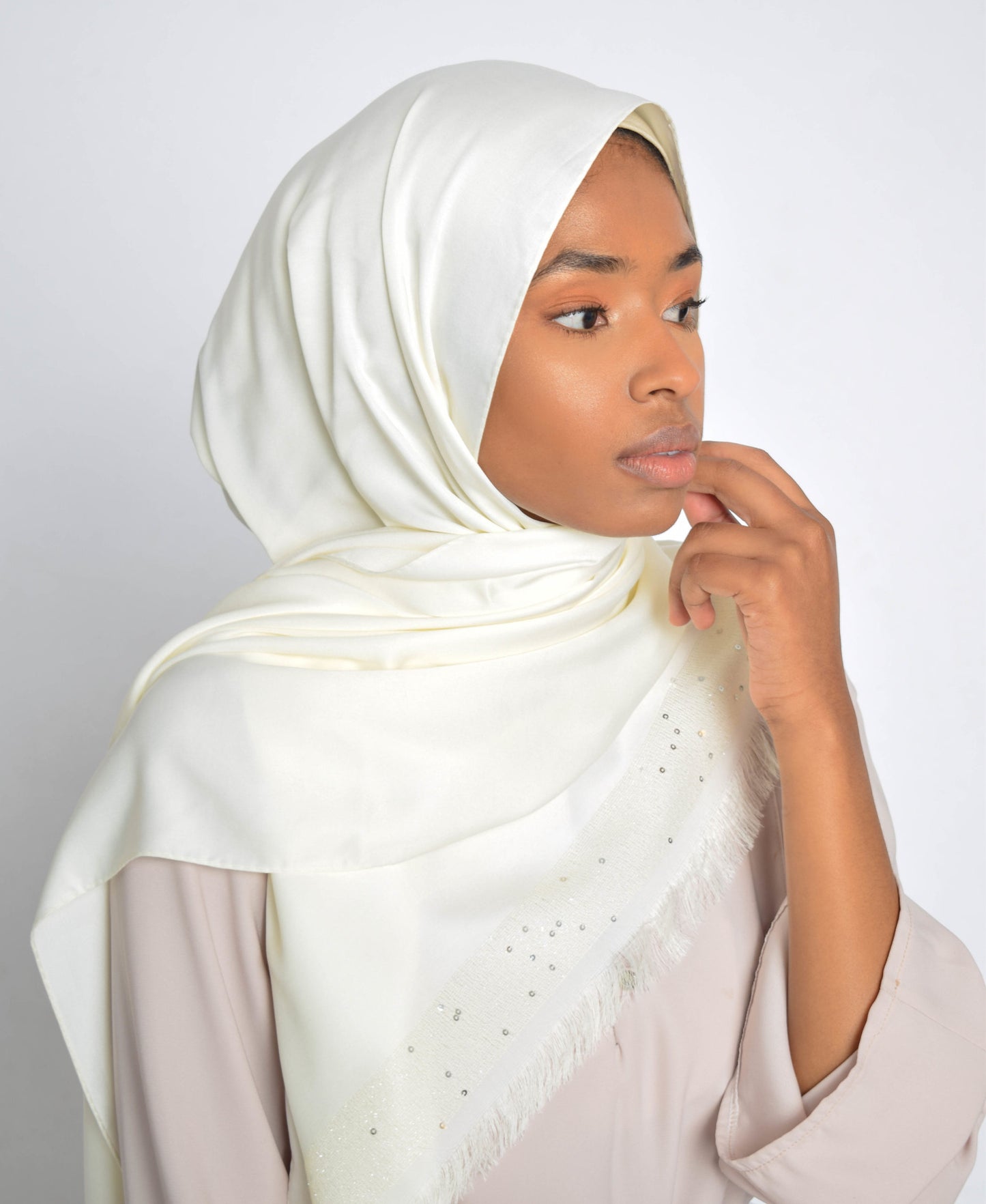Vanilla Sequin Edge Satin Hijab