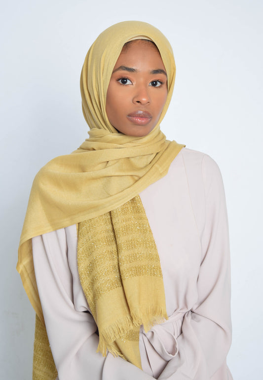 Mustard Gold Striped Shimmer Hijab