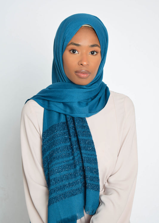 Ocean Blue Striped Shimmer Hijab
