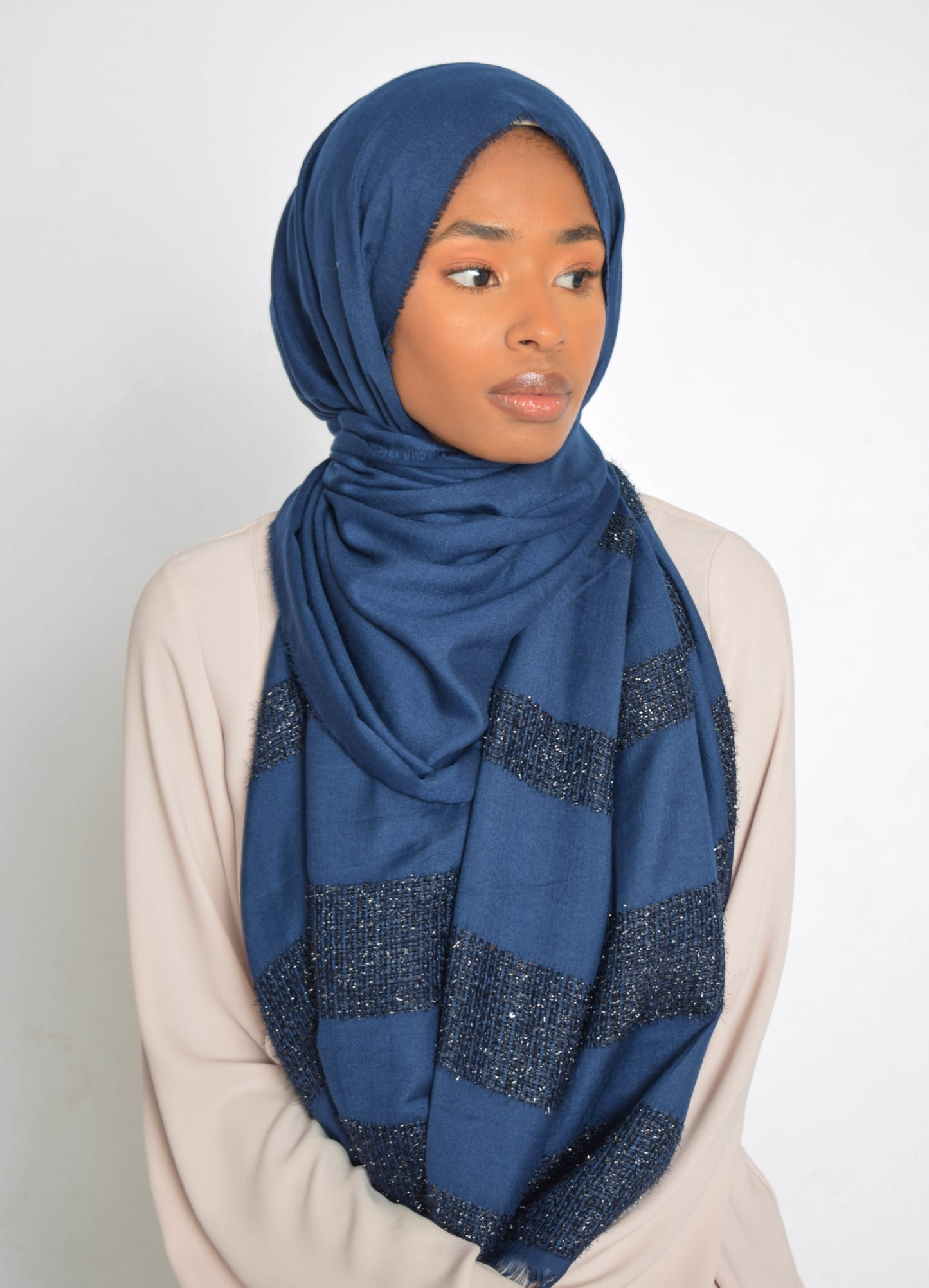 Navy Blue Sequin Edge Shimmer Hijab