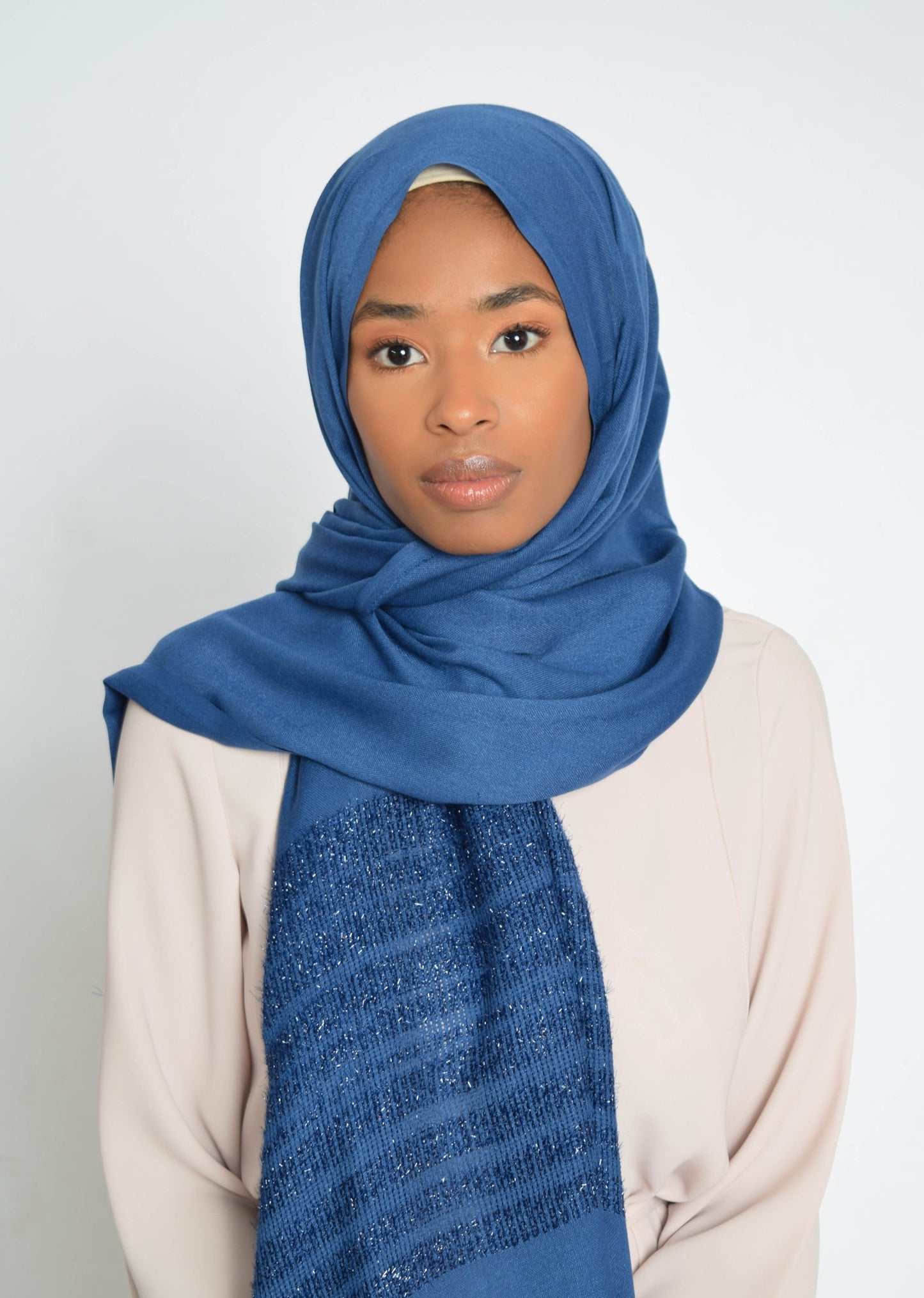 Royal Blue Striped Shimmer Hijab
