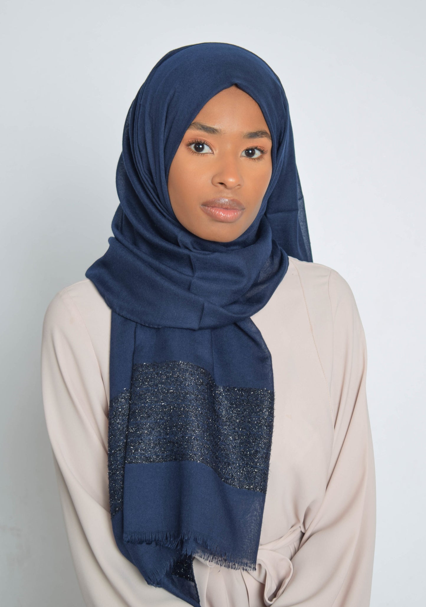 Navy Blue Striped Shimmer Hijab