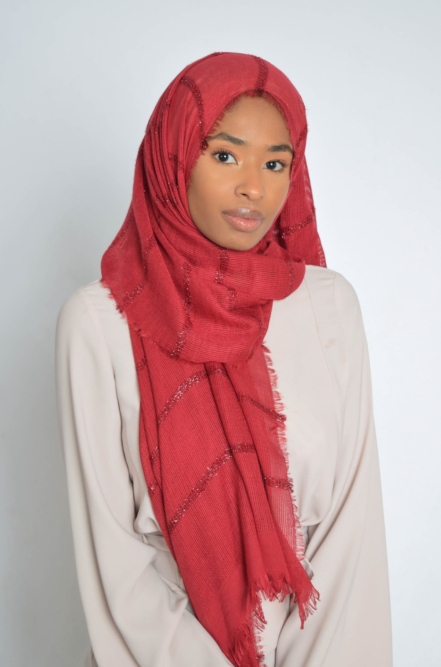 Raspberry Hijab With Shimmer Lines