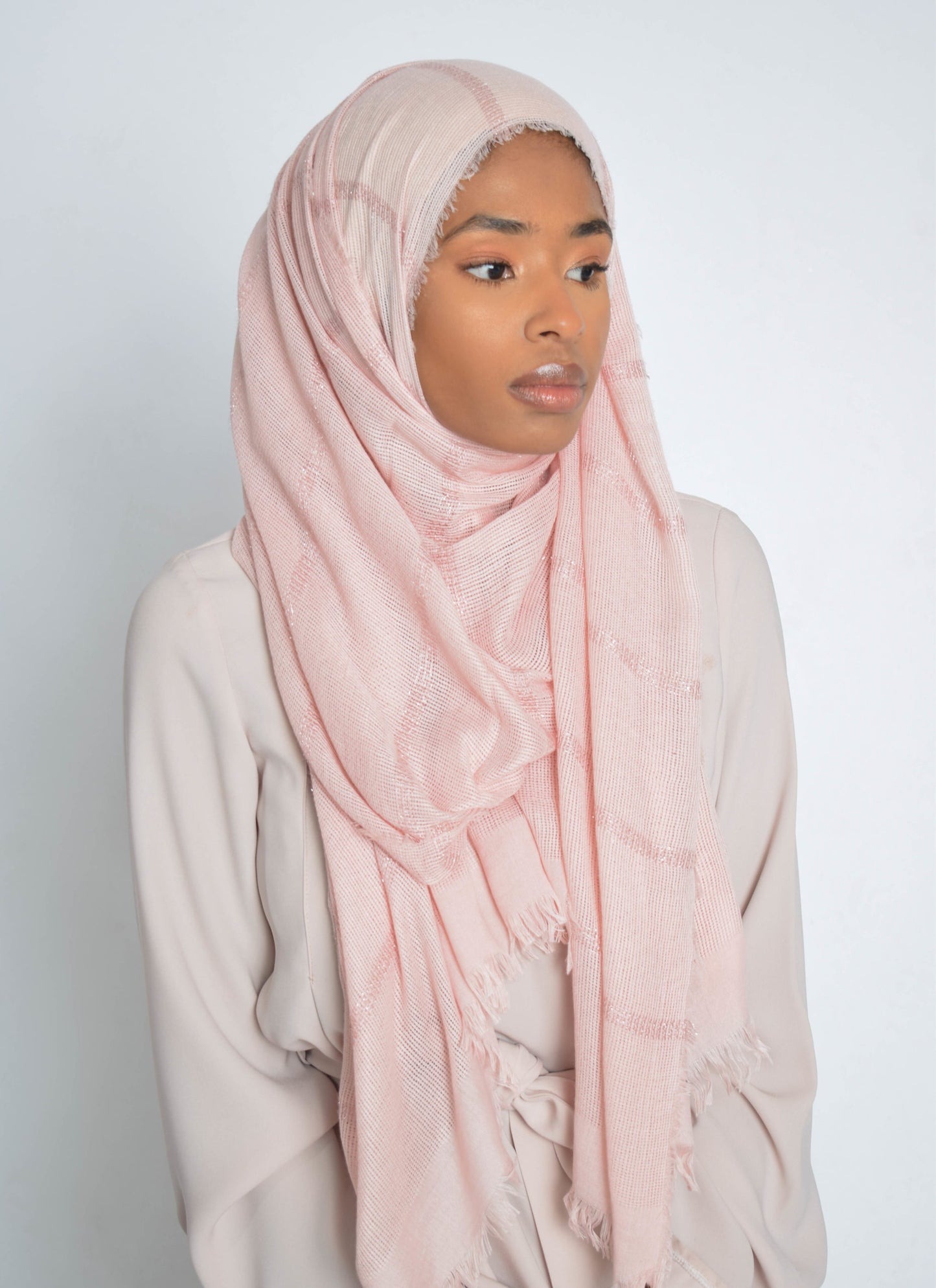 Pale Pink Hijab With Shimmer Lines