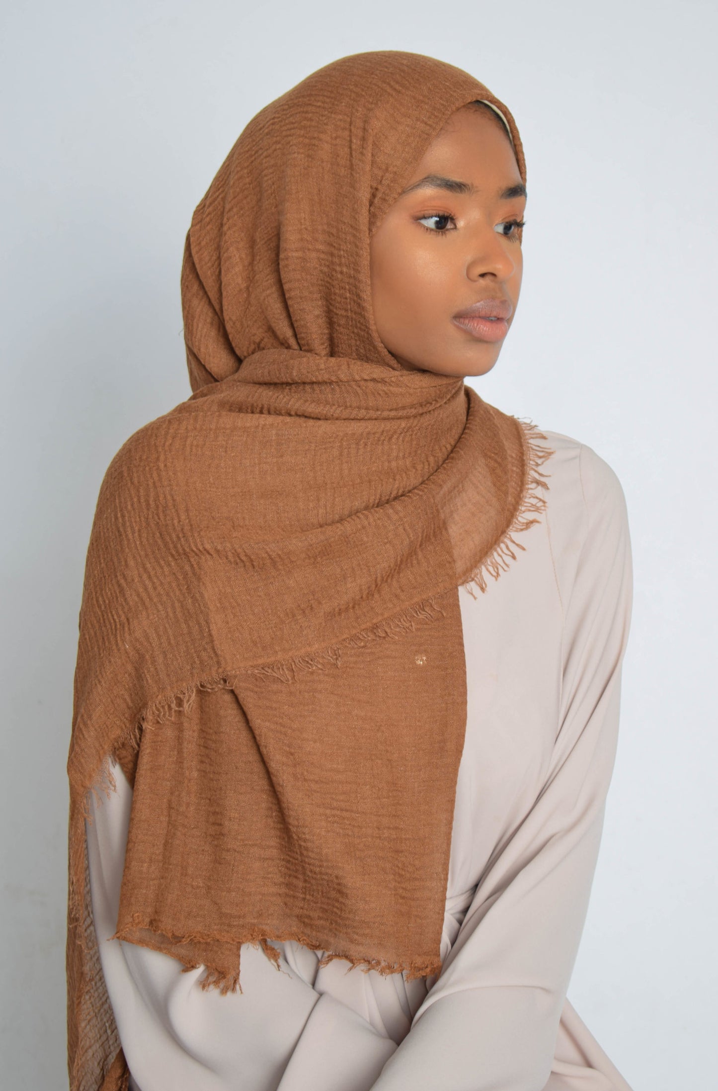 Tan Brown Crinkle Hijab